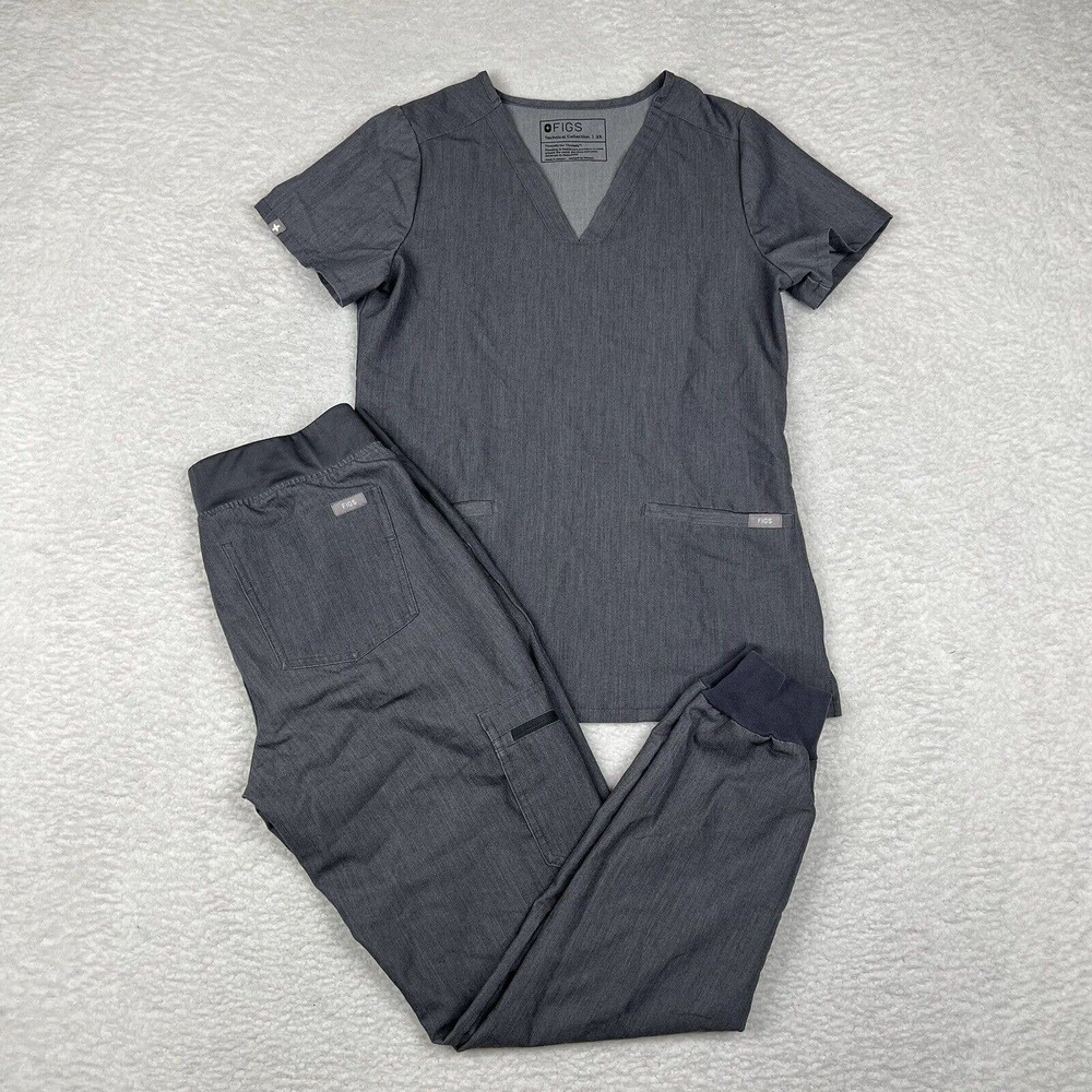 FIGS Scrub Set Womens XS Gray Top And Pants Joggers Medical Three Pocket Top